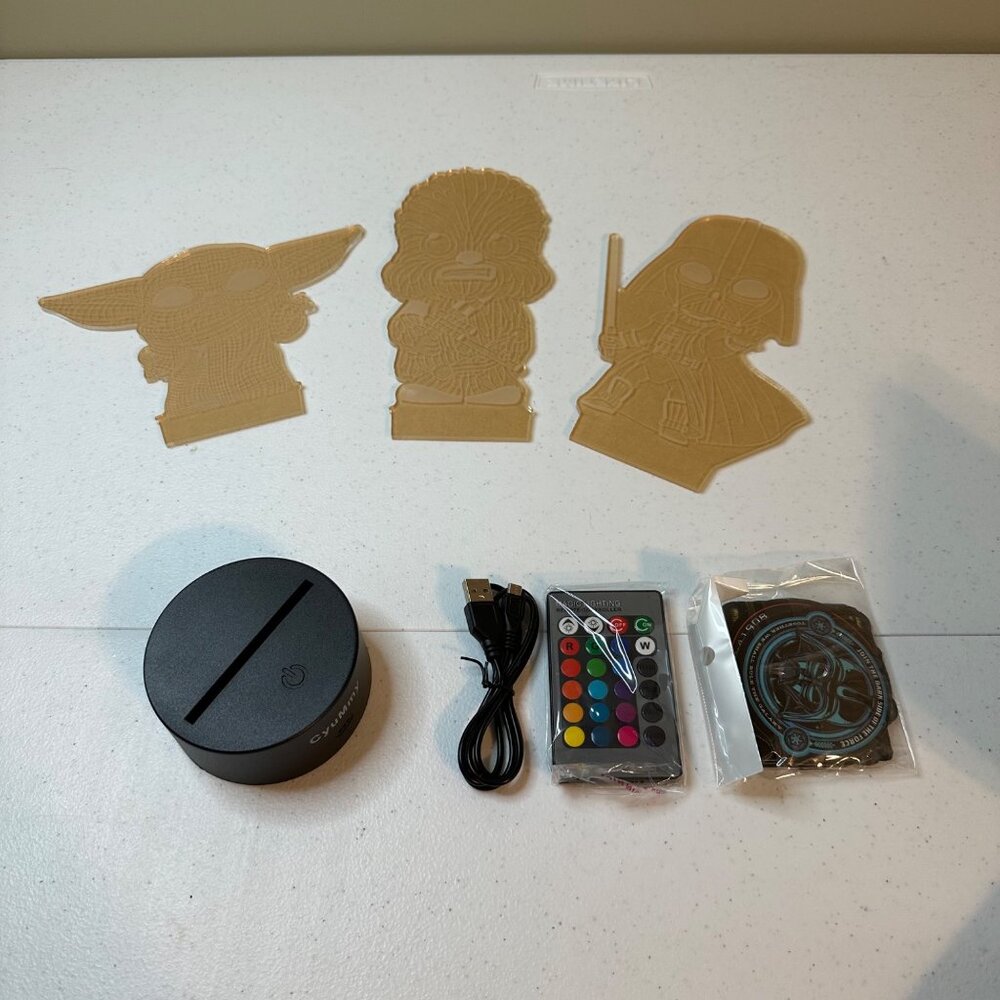 3D Illusion Star Wars Night Light With Remote Control Yoda Darth Vader Chewbacca